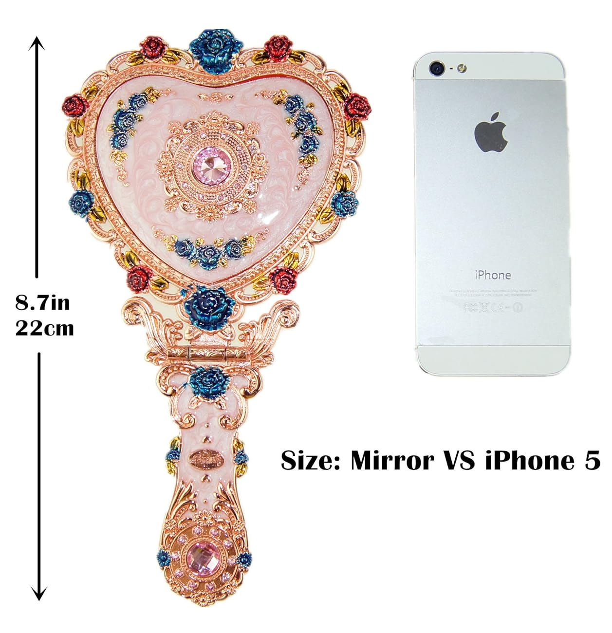 Ivenf Heart Shape Royal Vintage Princess Mirror, HandPainted Metal