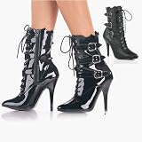 SEDUCE-1033, 5 Lace-Up Ankle Boot with Three Buckle in Patent or Leather By Pleaser USA