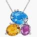 14K White Gold Genuine Amethyst, Citrine, Blue Topaz Pendant With Diamonds