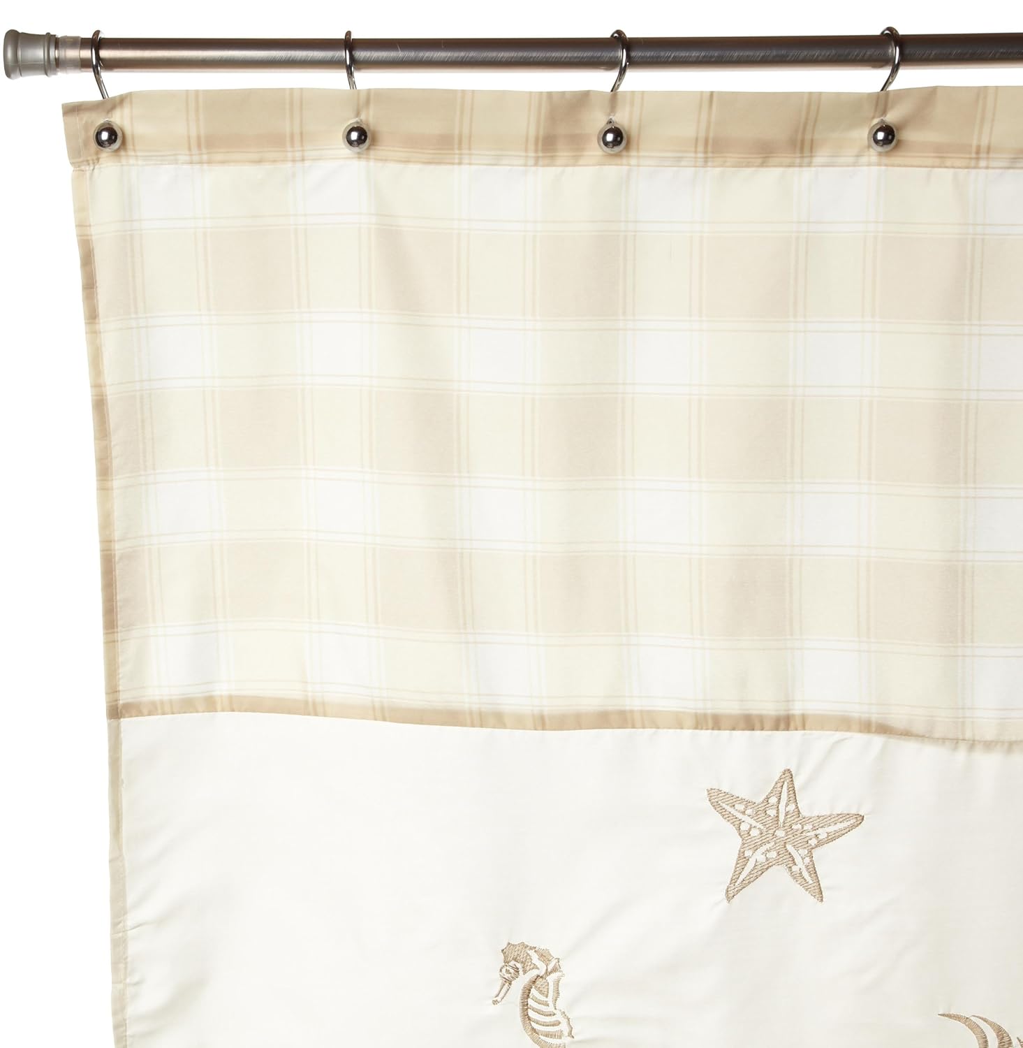 SEA SHELL Embroidered Fabric Shower Curtain, Beige 72" x 72" Gold