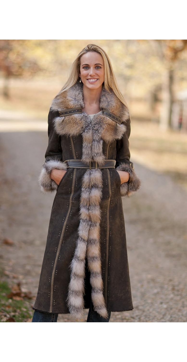Women's Cambria Shearling Sheepskin Coat with Fox Fur Trim