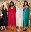 2 Pc Long Gown Peignoir Set in Plus Sizes 1x 2x 3x Black Jade Red White