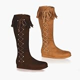 INDIAN-180, Children's Indian Flat Boots in Brown or Tan - Perfect for Costumes and Halloween