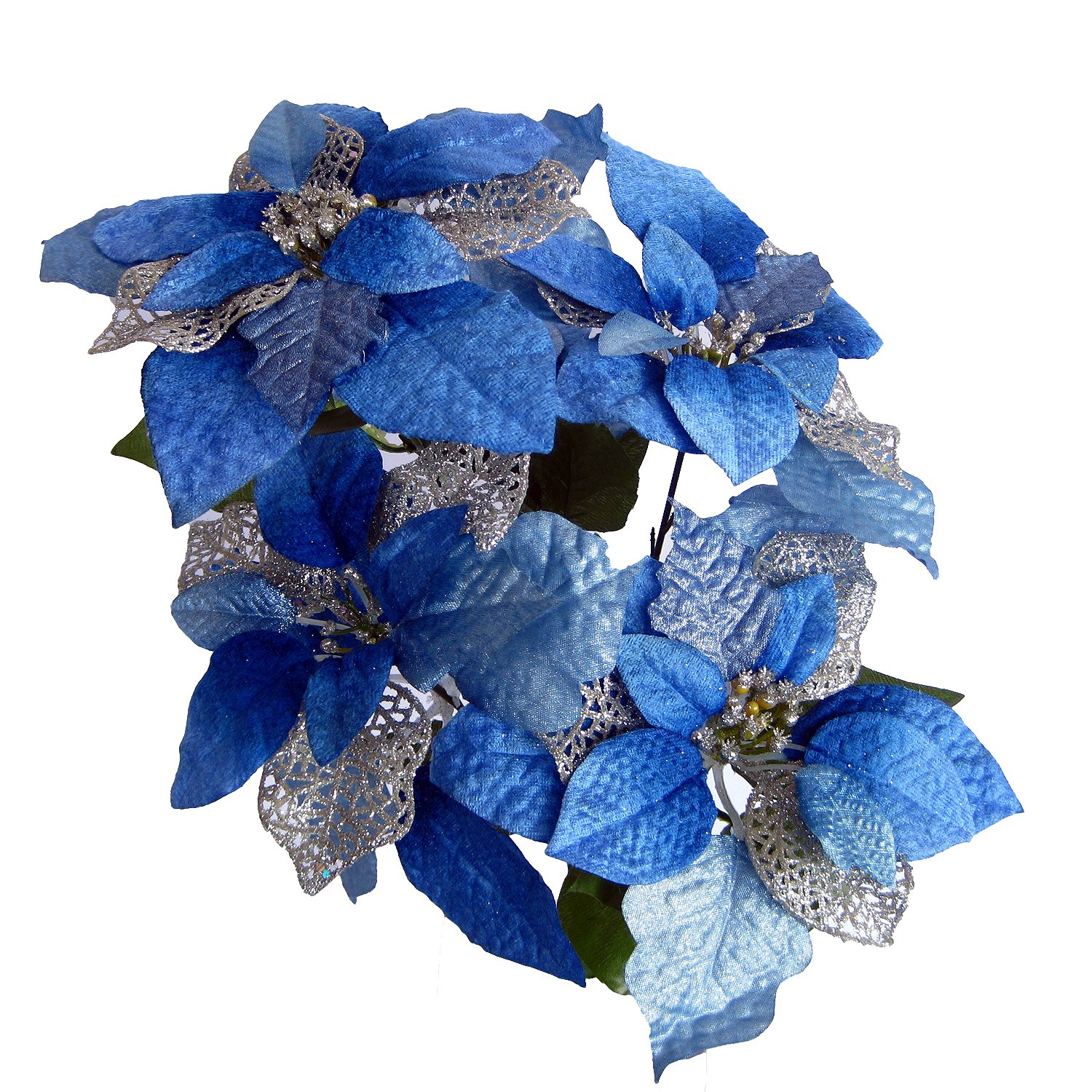 Ginni Bloom Artificial Poinsettia (Blue, 5 flowers bunch) MRP Rs. 750