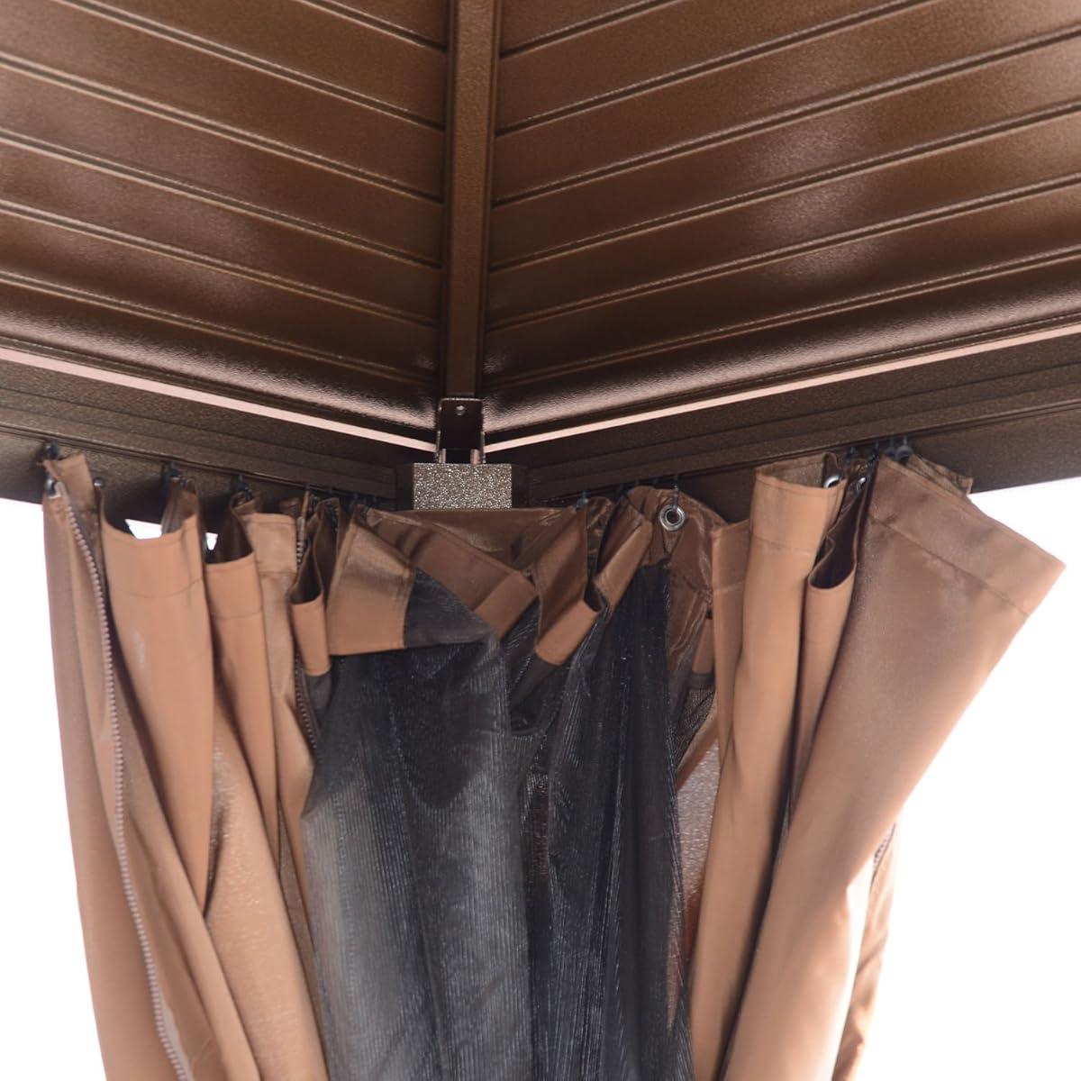 Outsunny 12’ x 10’ Steel Hardtop Outdoor Gazebo with Curtains Brown/Black