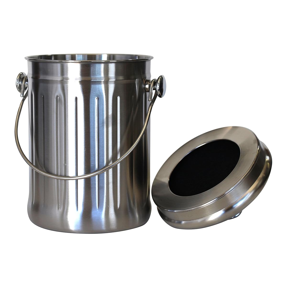 Brushed Stainless Steel Compost Pail & Indoor Kitchen Scrap Collection Bin