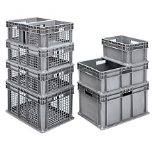 Akro-Mils 37278 16-Inch by 12-Inch by 8-Inch Straight Wall Container Tote with Mesh Sides and Solid Base, Case of 12, Grey