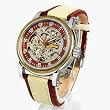 Auguste Galan Mens Mechanical "Skeleton" Watch with Brown and Cream Leather Strap. Model: AG-0559