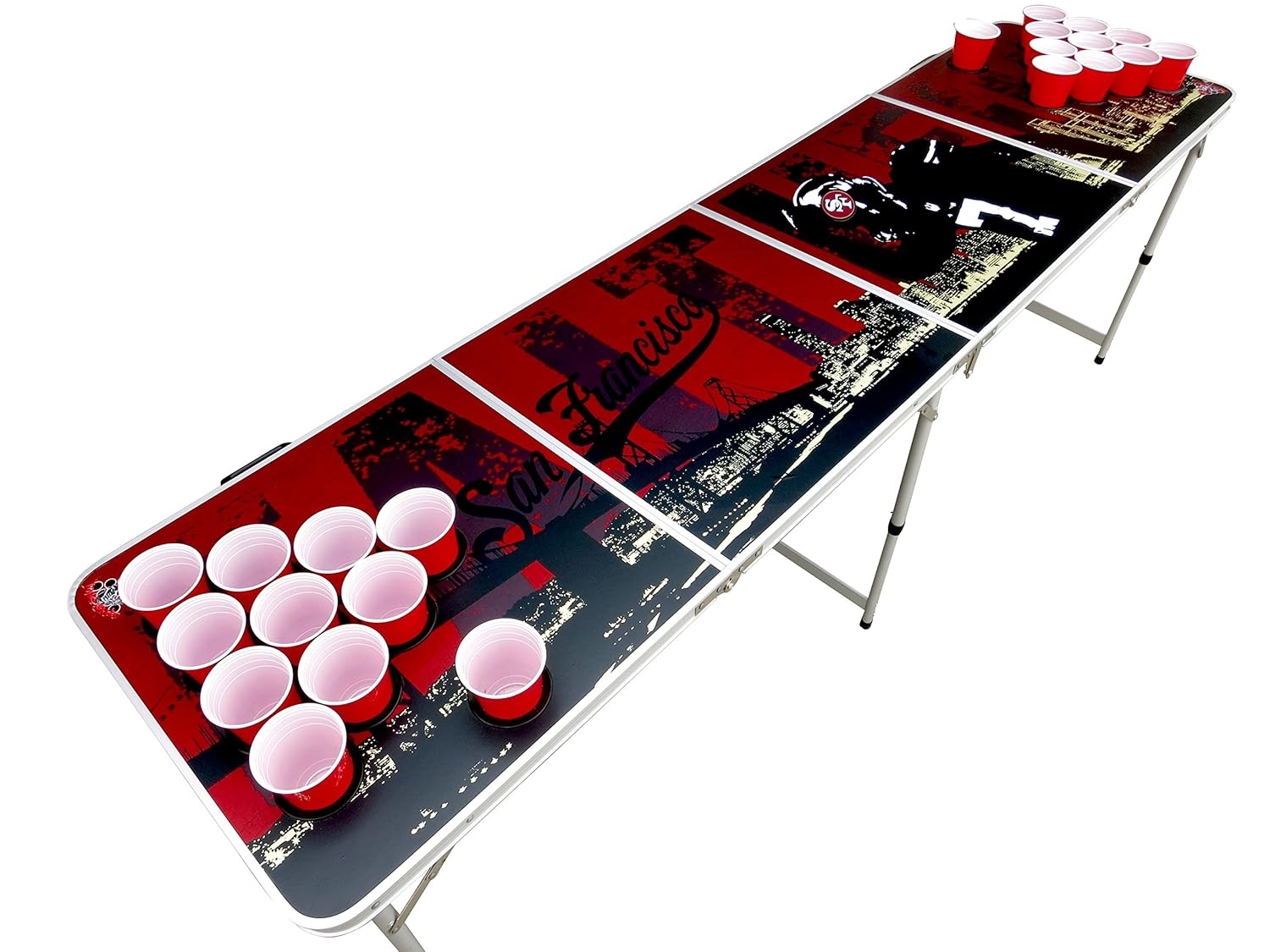20+ Designs, 8ft Beer Pong Tables with Holes, PreDrilled Cup Holes, Portable