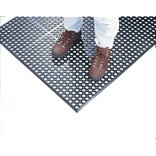 Wearwell Natural Rubber 474 WorkRite Anti-Fatigue Mat, for Dry Areas, 3' Width x 5' Length x 1/2" Thickness, Black