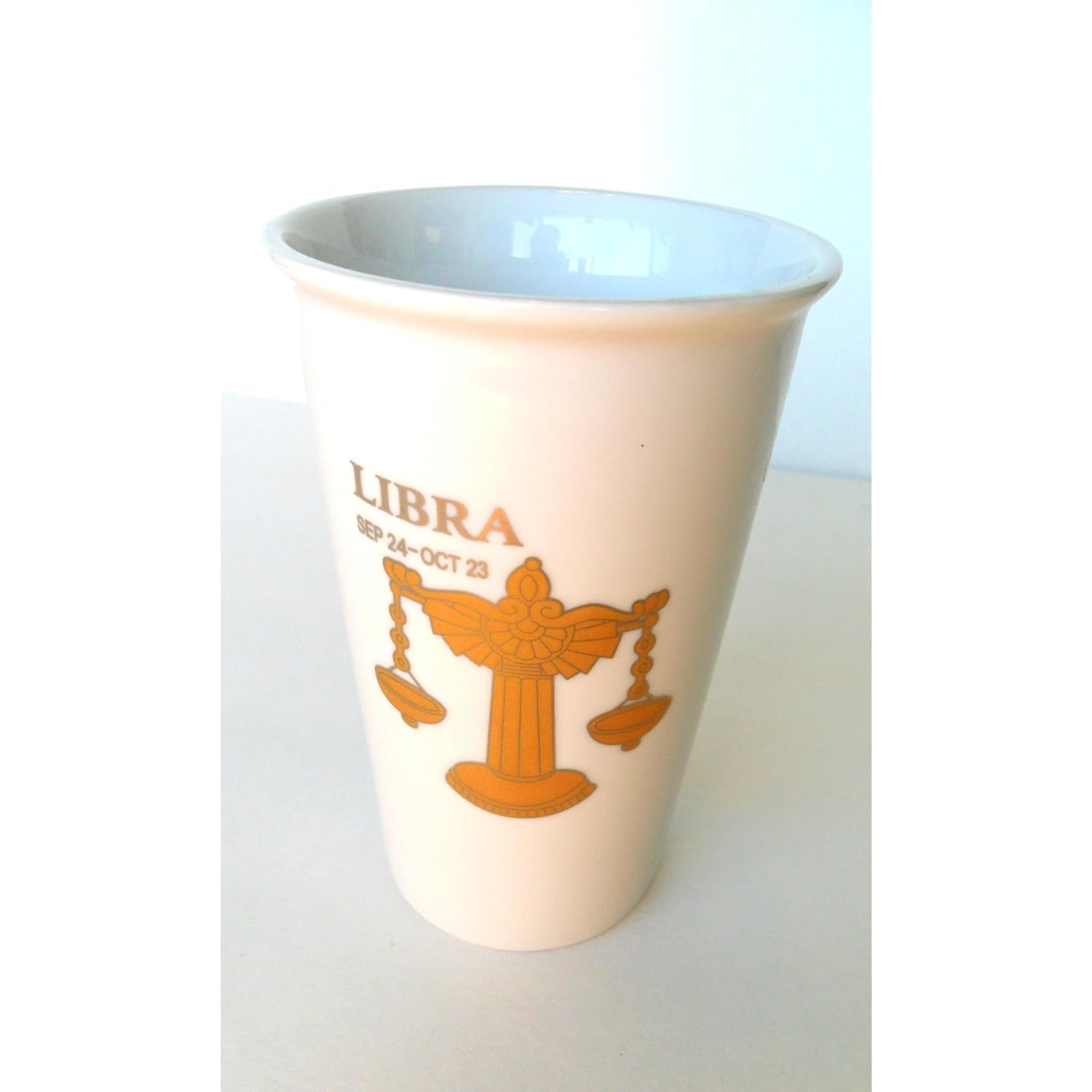 Birthday Gift of Zodiac Sign Libra Embossed in Gold Travel Coffee Tea Mug Ceramic 15oz