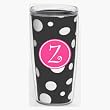 Black & White Polka Dot 16 oz Insulated Beverage Tumbler w/Monogram - Hot Pink & White Emblem (Curlz Font) - Letter Z