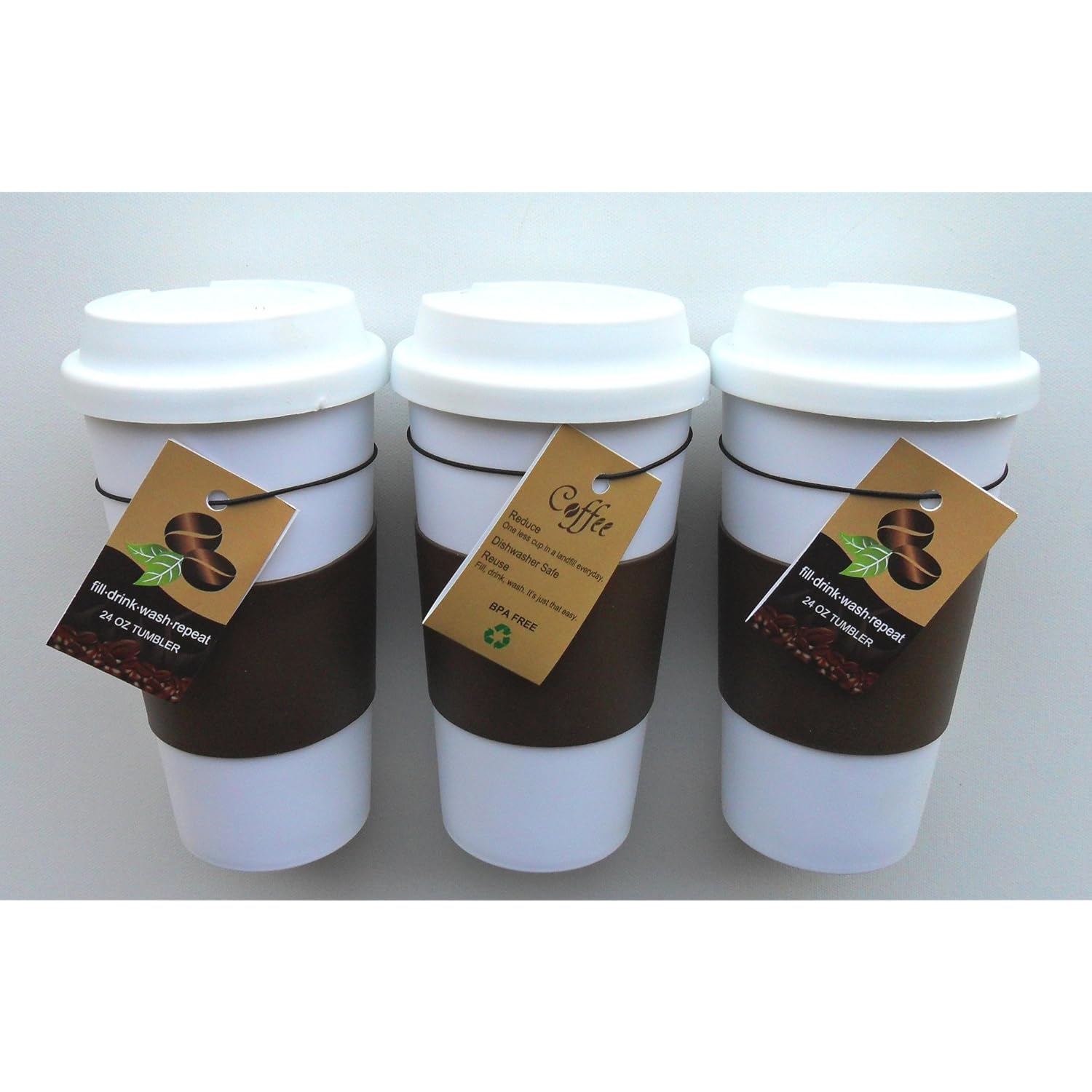 Travel Coffee Tea Mug Plastic 24oz Set of 3 Coffee