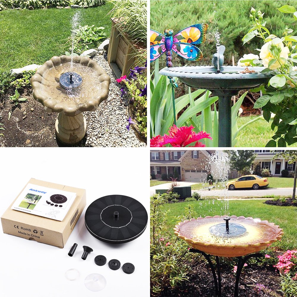 Ankway Solar Bird Bath Fountain Pump, 1.4W Free Standing Solar Fountain