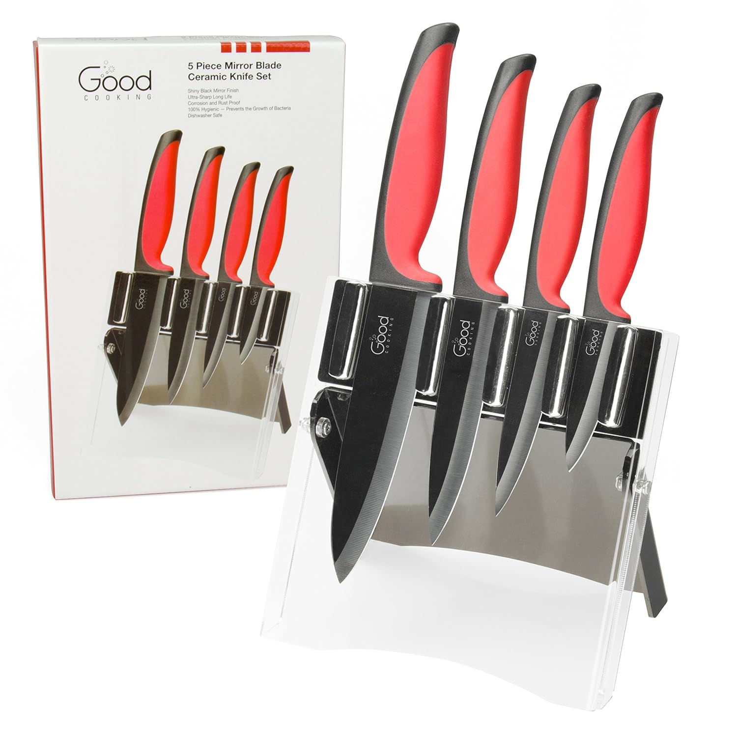 Ceramic Knives with Block 5 Piece Cutlery Set with Mirror Finish By