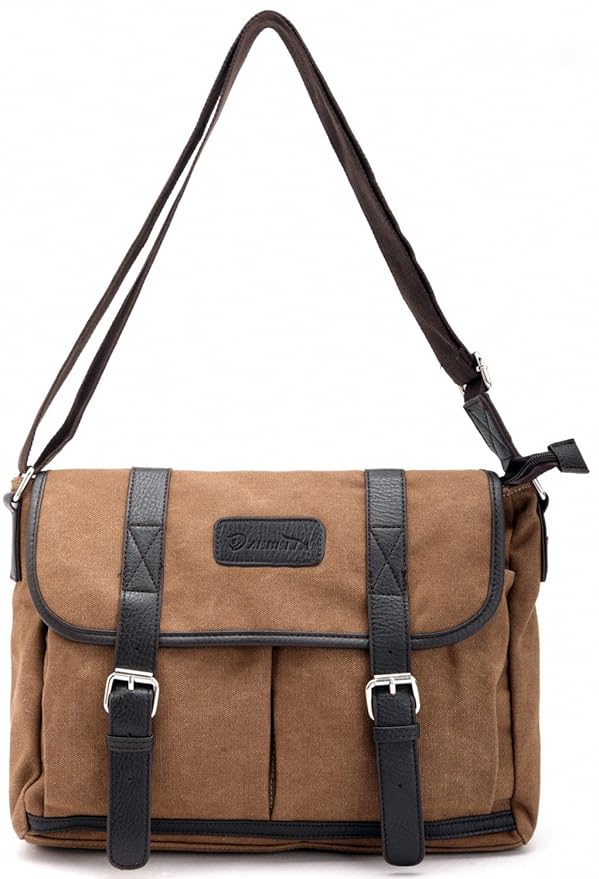 Amazon.com: Good&god Men's Canvas Leather Messenger Shoulder Bag ...