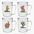 Cactus 18 oz Insulated Coffee Mug Set, Clear (4 designs)