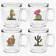 Cactus 12 oz Insulated Coffee Mug Set, Clear (4 designs)