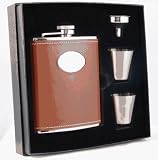 Buy Visol 6 oz Brown Leather Engravable Stainless Steel Flask Gift Set