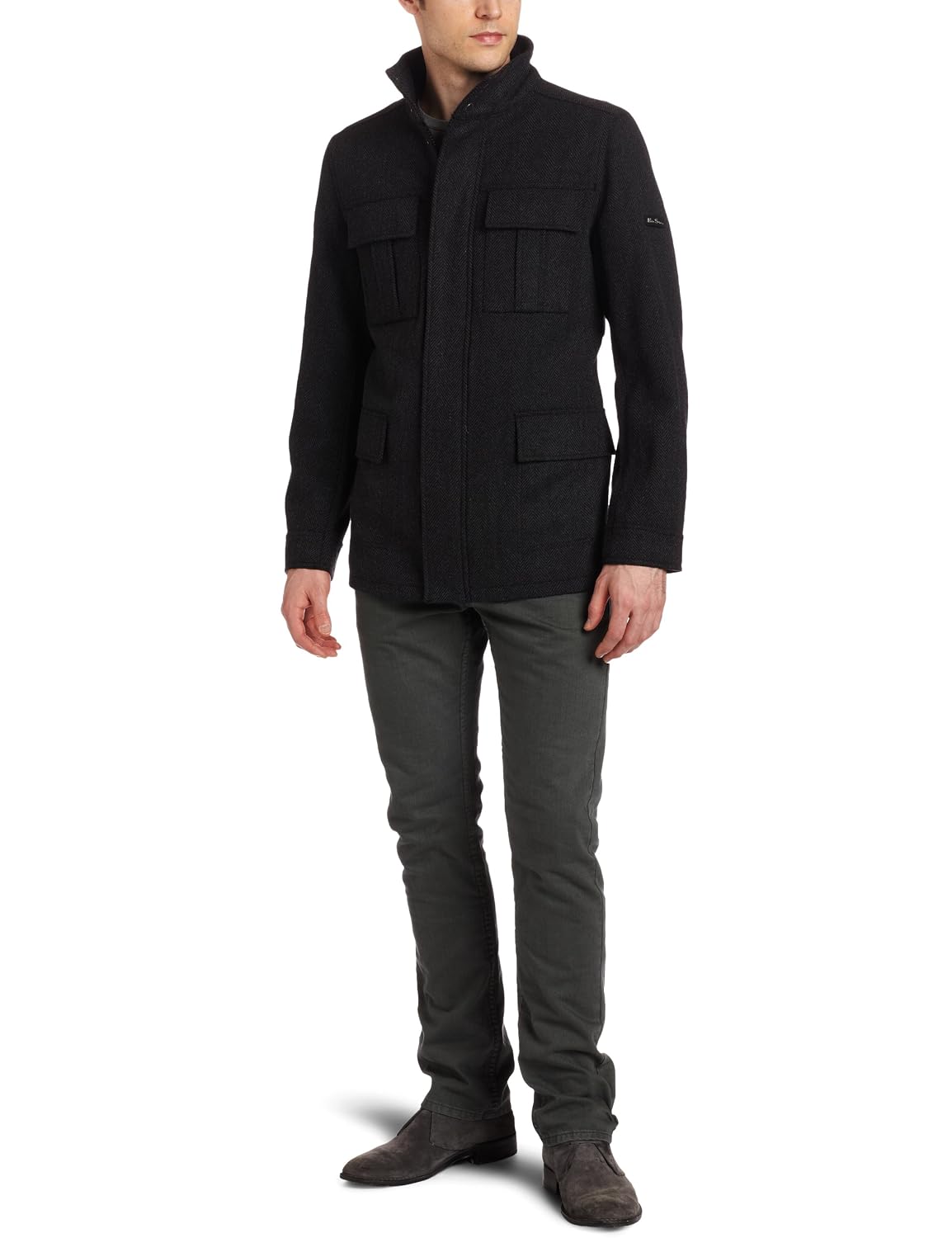 Ben Sherman Men’s Four Pocket Herringbone Melton Coat, Puritan, X-Large