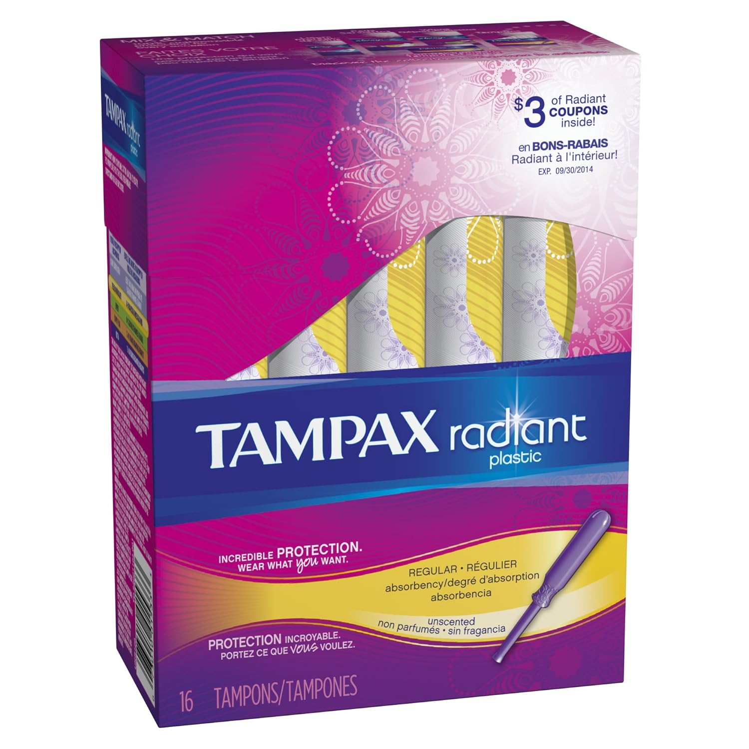 Amazon Tampax Radiant Plastic Unscented Tampons, 16 Count Packs Only