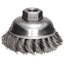 Weiler Wire Cup Brush, Threaded Hole, Steel, Partial Twist Knotted, Single Row, 3-1/2" Diameter, 0.023" Wire Diameter, 5/8"-11 Arbor, 7/8" Bristle Length, 13000 rpm (Pack of 1)