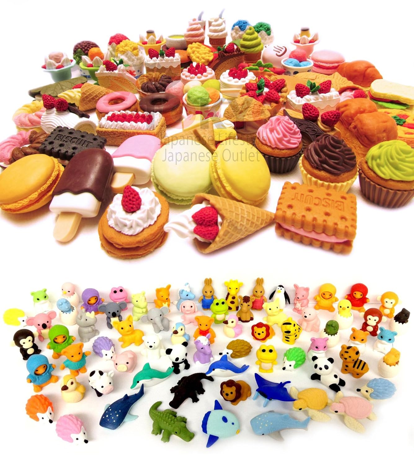 Iwako Erasers Pack of 30 Assorted Collection (15 Animals + 15 Desserts