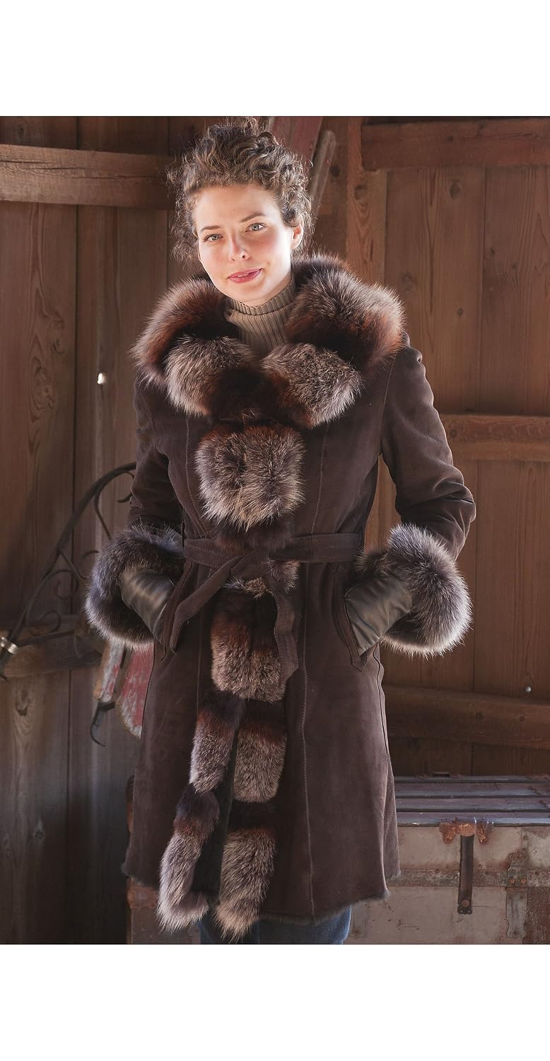 Women's Gemma Sheepskin Coat with Fox Fur Trim