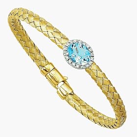 Royal 14K Yellow Gold Bracelet With Genuine Blue Topaz & Diamonds