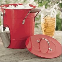 Ice Bucket and Scoop in Red Galvanized Metal by tag