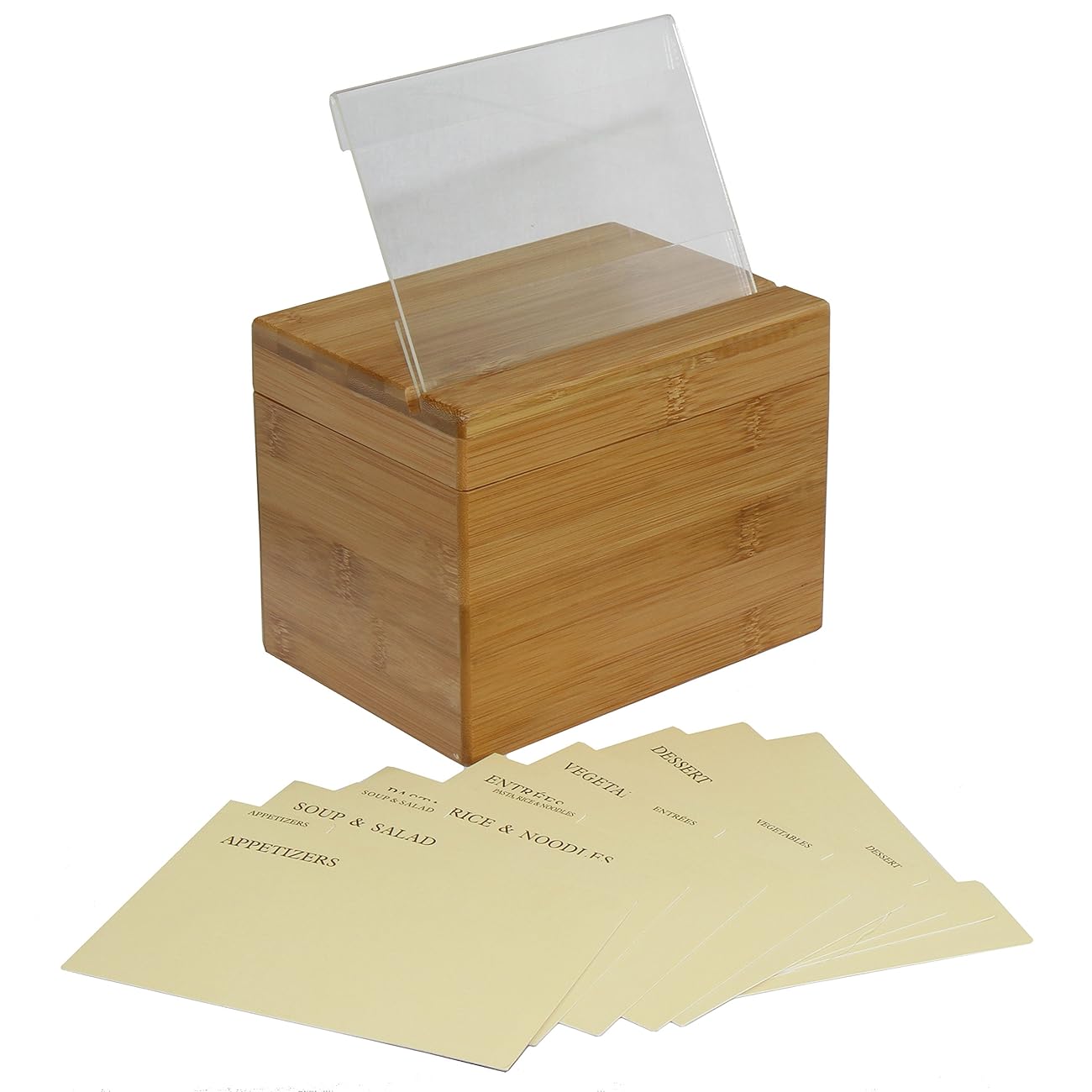 Oceanstar Bamboo Recipe Box with Divider, Natural