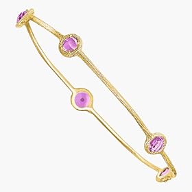 14K Yellow Gold Genuine Amethyst Bangle Bracelet