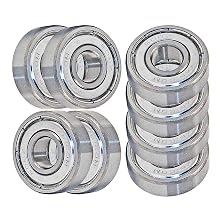 VXB 608 ZZ Skateboard Bearings, Double Shielded, Silver (Pack of 8)