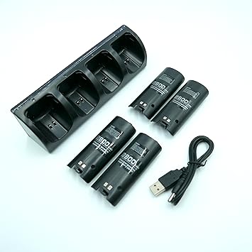 【クリックで詳細表示】任天堂 wii リモコン 簡単 USB 充電 器 バッテリー 4個 黒： おもちゃ