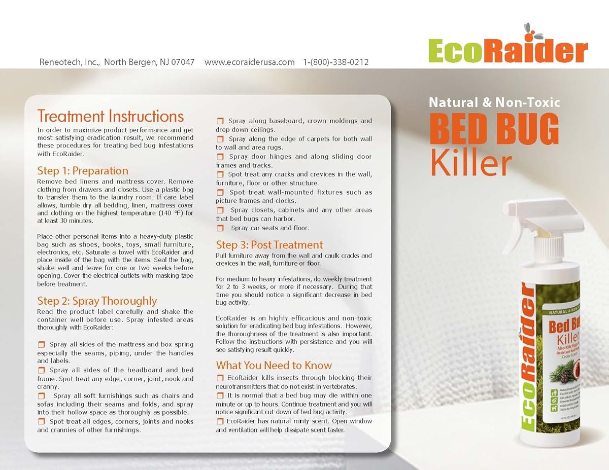 Bed Bug Killer by EcoRaider 16 oz, Fast and Sure Kill with Extended