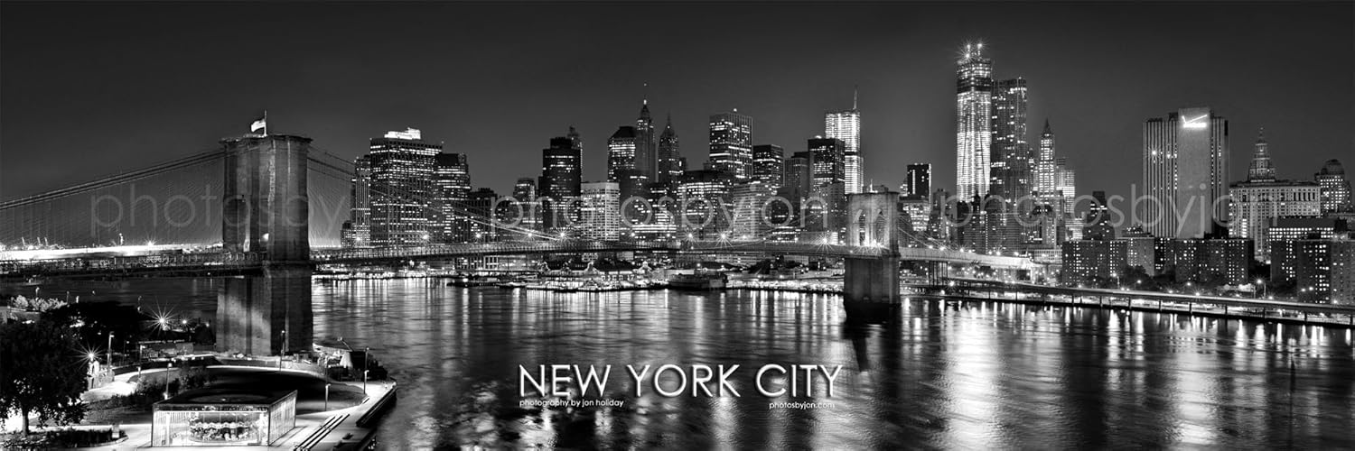 Amazon.com: New York City NYC Skyline at NIGHT Brooklyn Bridge ...