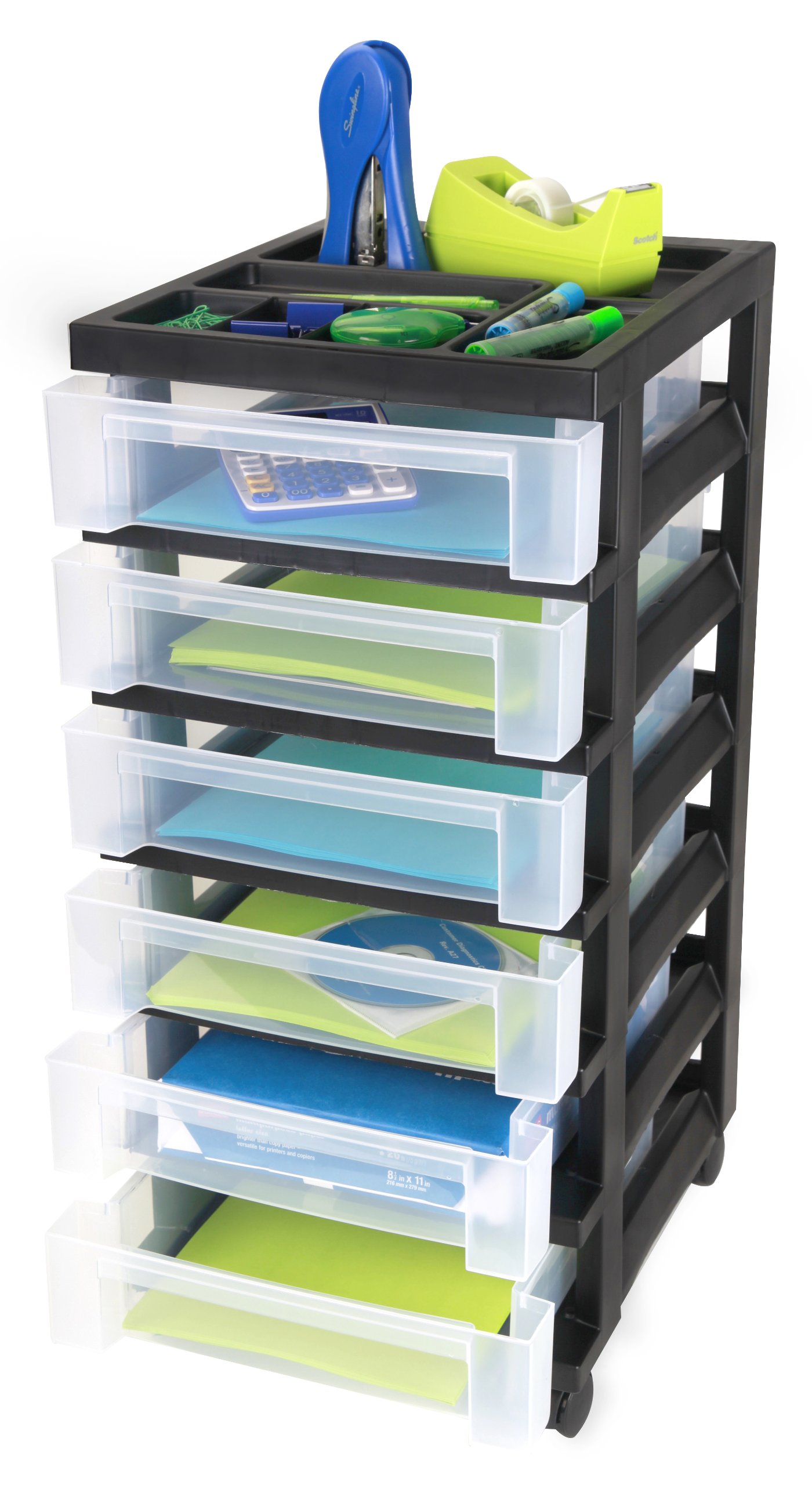 Galleon IRIS 6Drawer Storage Cart With Organizer Top, Black