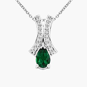 Pear Shape Genuine Emerald and Diamond Pendant of 14K White Gold (7x5mm)