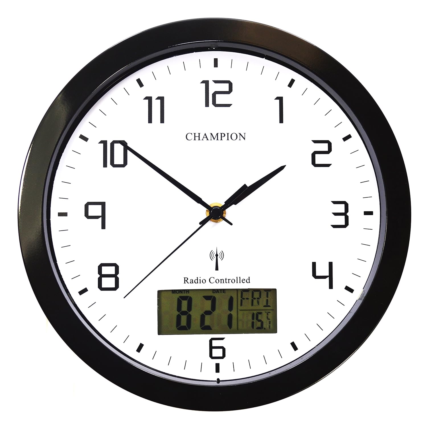 Champion Radio Controlled MSF LCD Day Date Quartz Wall Clock Black