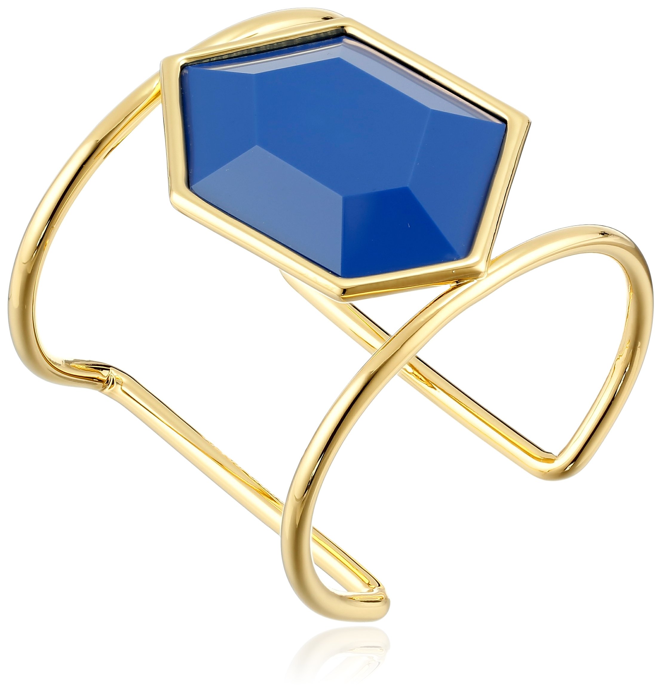 Vince Camuto - Vince Camuto Gold and Blue Asymmetrical Flat Stone Cuff Bracelet, 2.25