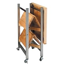 Oasis Concepts Stainless Steel/Wood Folding Kitchen Island, Natural