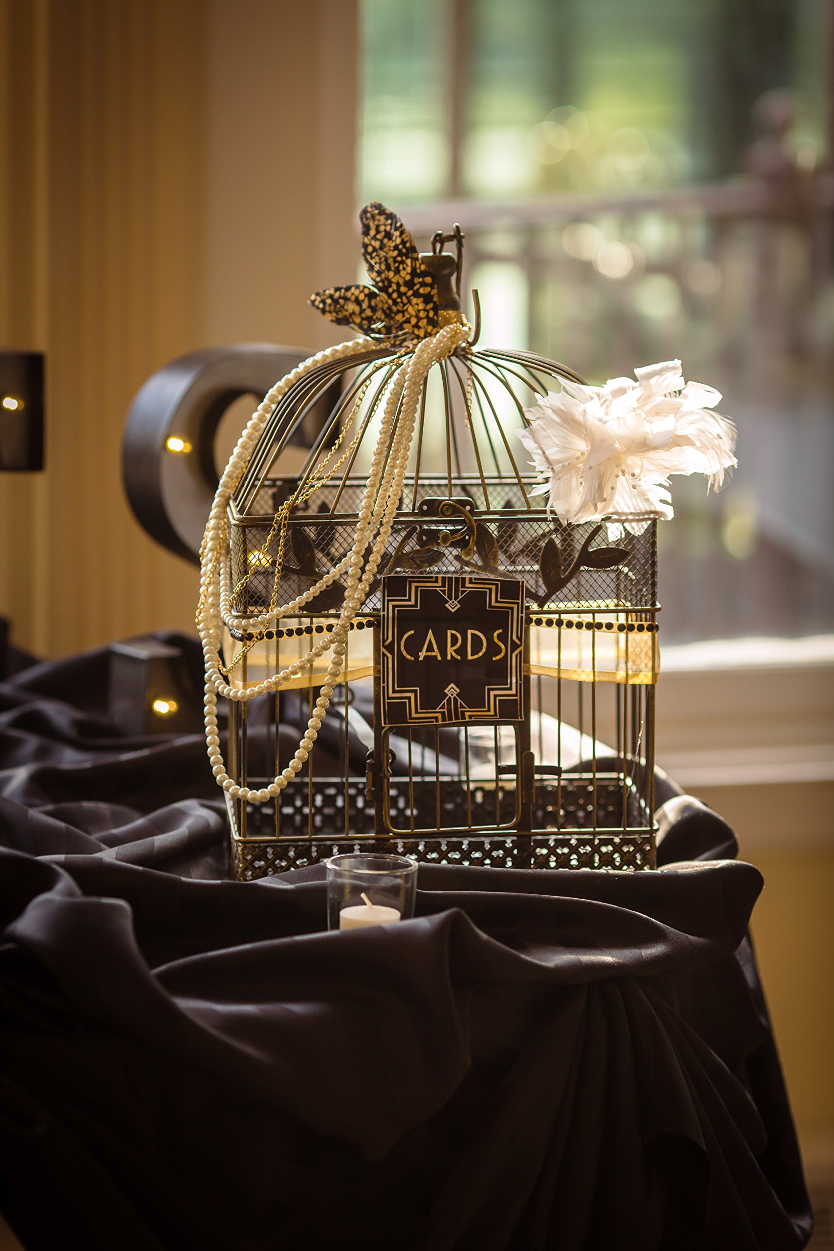 Vintage Bird Cage, Rectangular, 14 in. & 17 in., Black & Gold, Set of 2