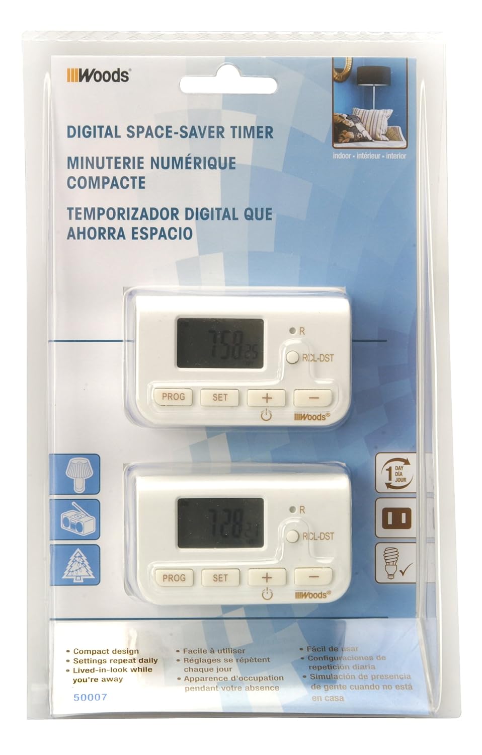 Woods 50007 Indoor Digital Lamp Timer, Daily Settings, 2Pack , New