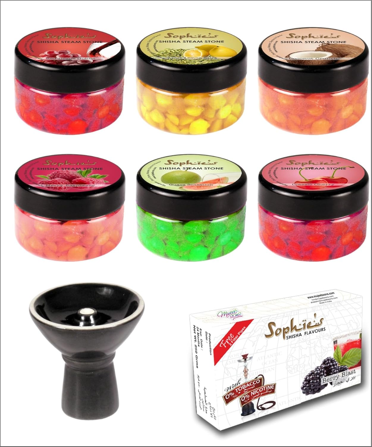 SOPHIES HOOKAH SHISHA STEAM STONES 6 FLAVOURS + FREE 1 VORTEX BOWL & 1