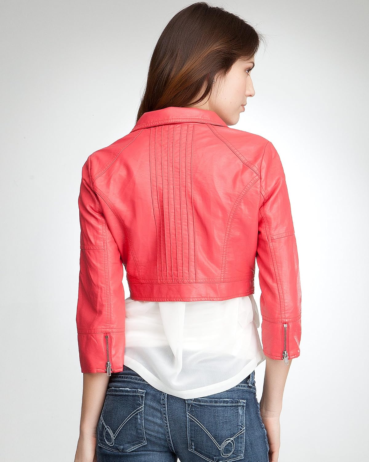 bebe Pintuck Crop Moto Jacket