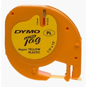 DYMO Labeling Tape, LetraTag Labelers, Plastic, 1 2x13', Black on Yellow by