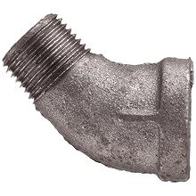 Anvil Malleable Iron Pipe Fitting, Class 150, 45 Degree Street Elbow, NPT Male x NPT Female, Black Finish
