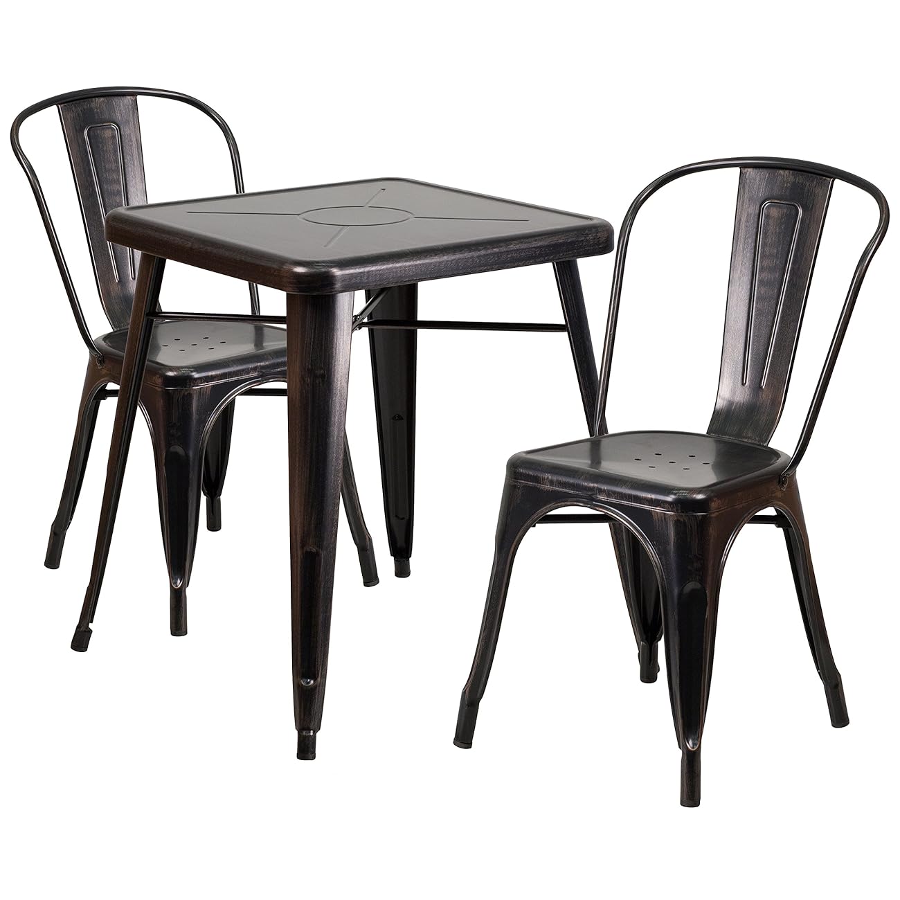 Flash Furniture Metal Indoor Outdoor Table Set with 2 Stack Chairs