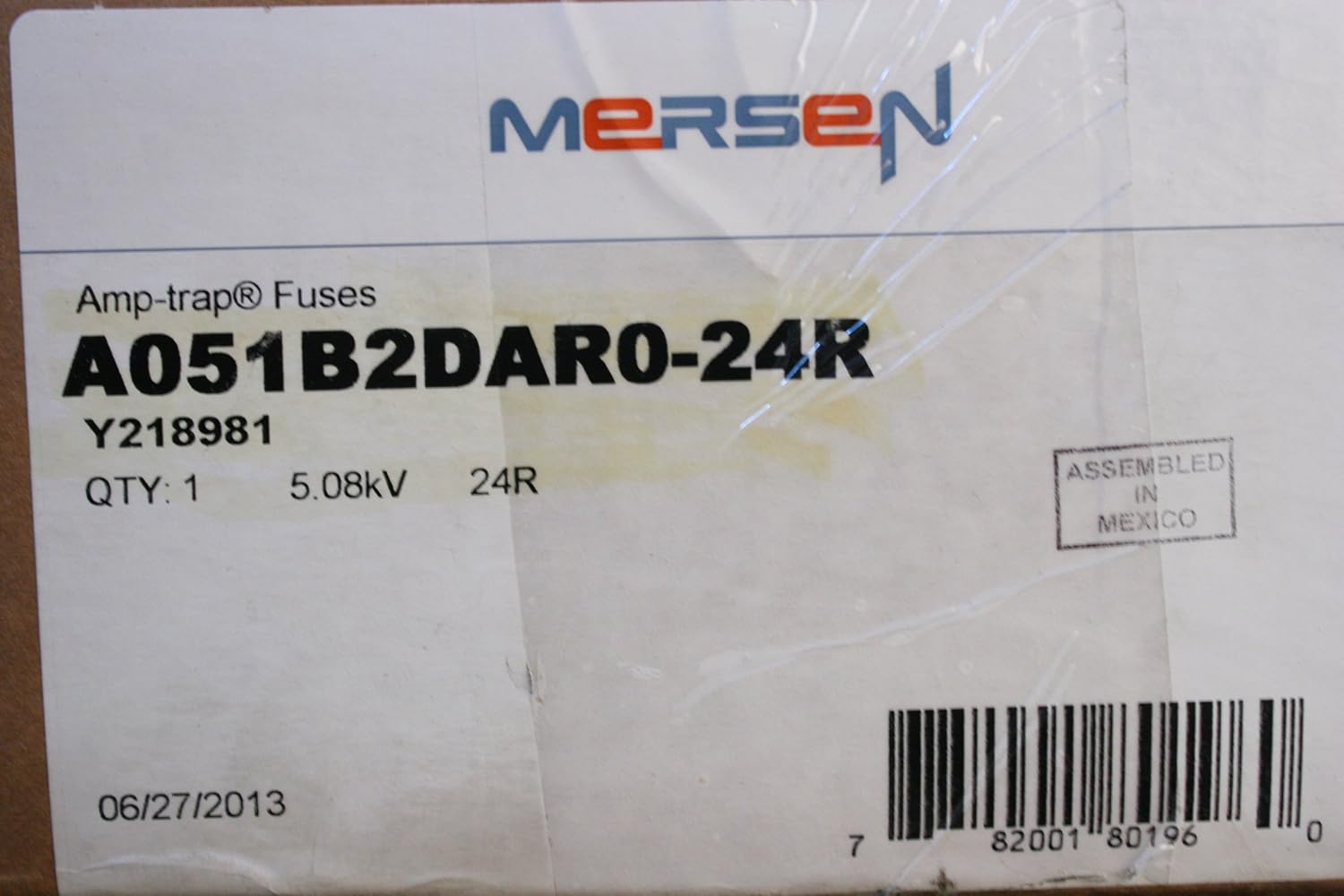 Mersen Amp-Trap Bolt-In Motor Protection R-Rated Fuse, 5.08kV AC, 65kA, 24 Ampere, 19-1/4" Length x 3" Width x 7-5/8" Height
Mersen Amp-Trap Bolt-In Motor Protection R-Rated Fuse, 5.08kV AC, 65kA, 24 Ampere, 19-1/4" Length x 3" Width x 7-5/8" Height