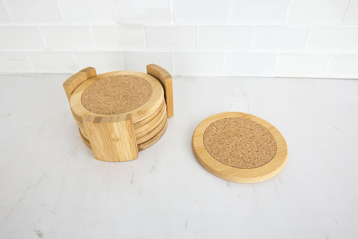 Home Basics 6 Piece Bamboo Coaster Set